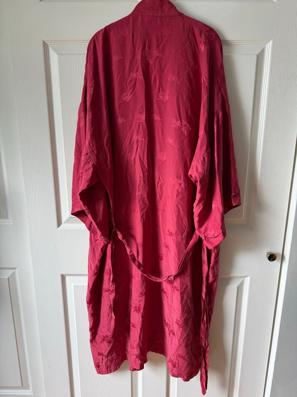 DreamSacks Vintage Y2K 100% Silk Jacquard Robe Floral Jacquard Belted Kimono XL